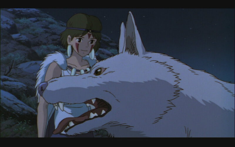 Princess and wolf in night scene