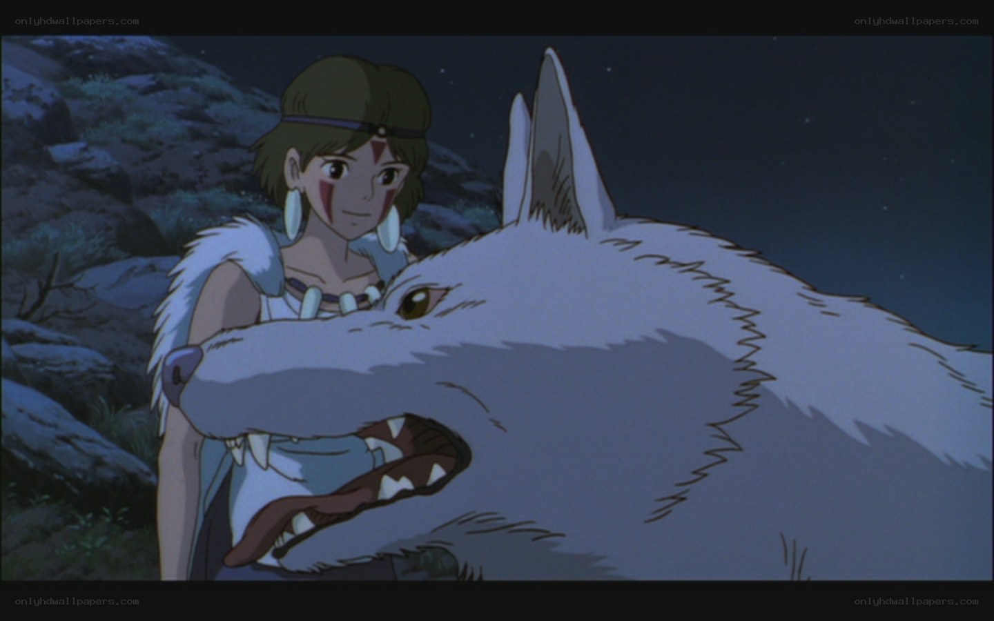Princess and wolf in night scene
