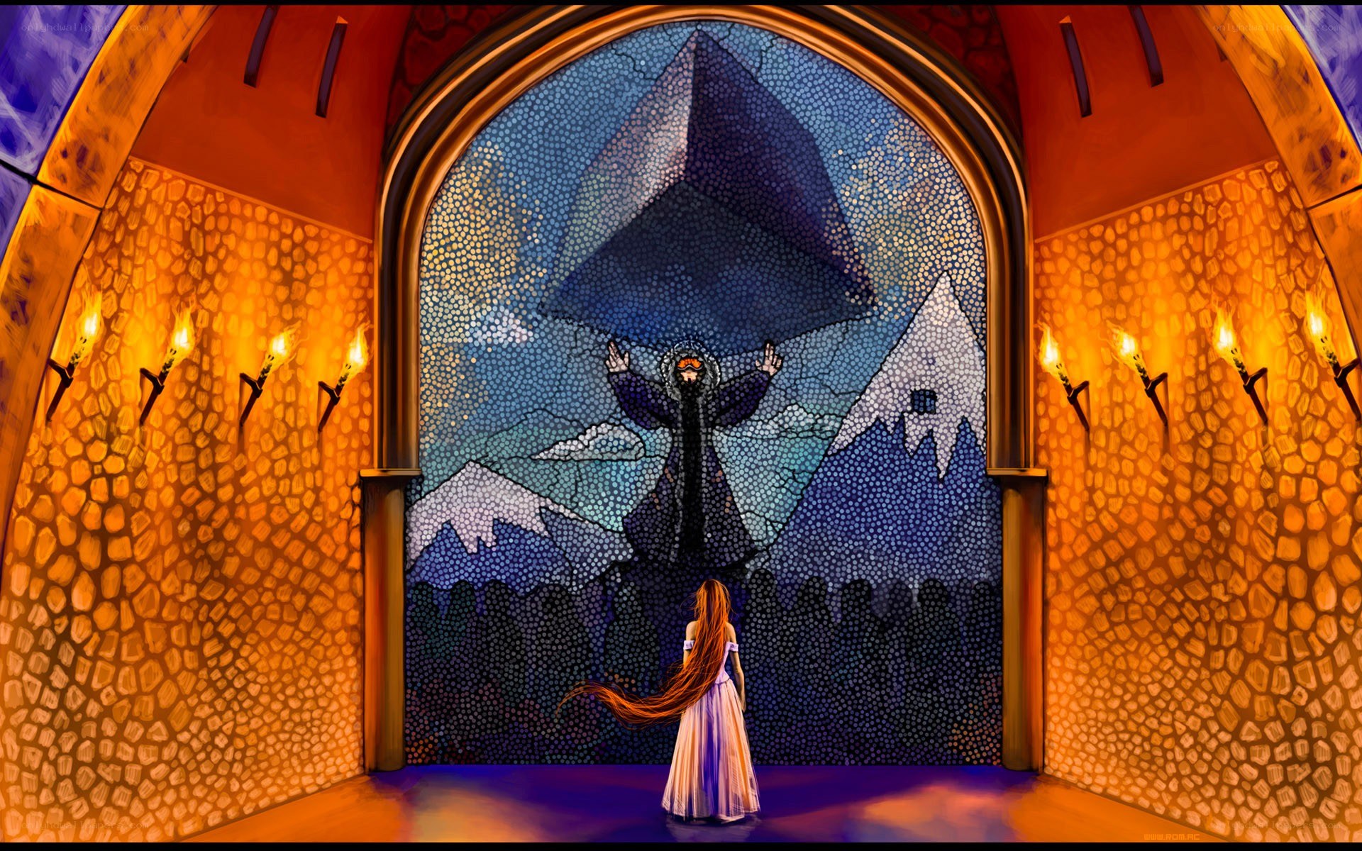 Princess before a stained glass window