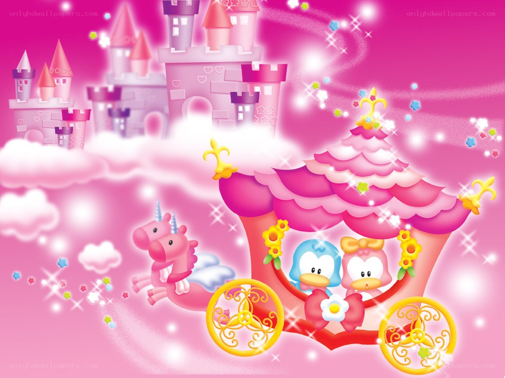 Princess carriage in pink sky