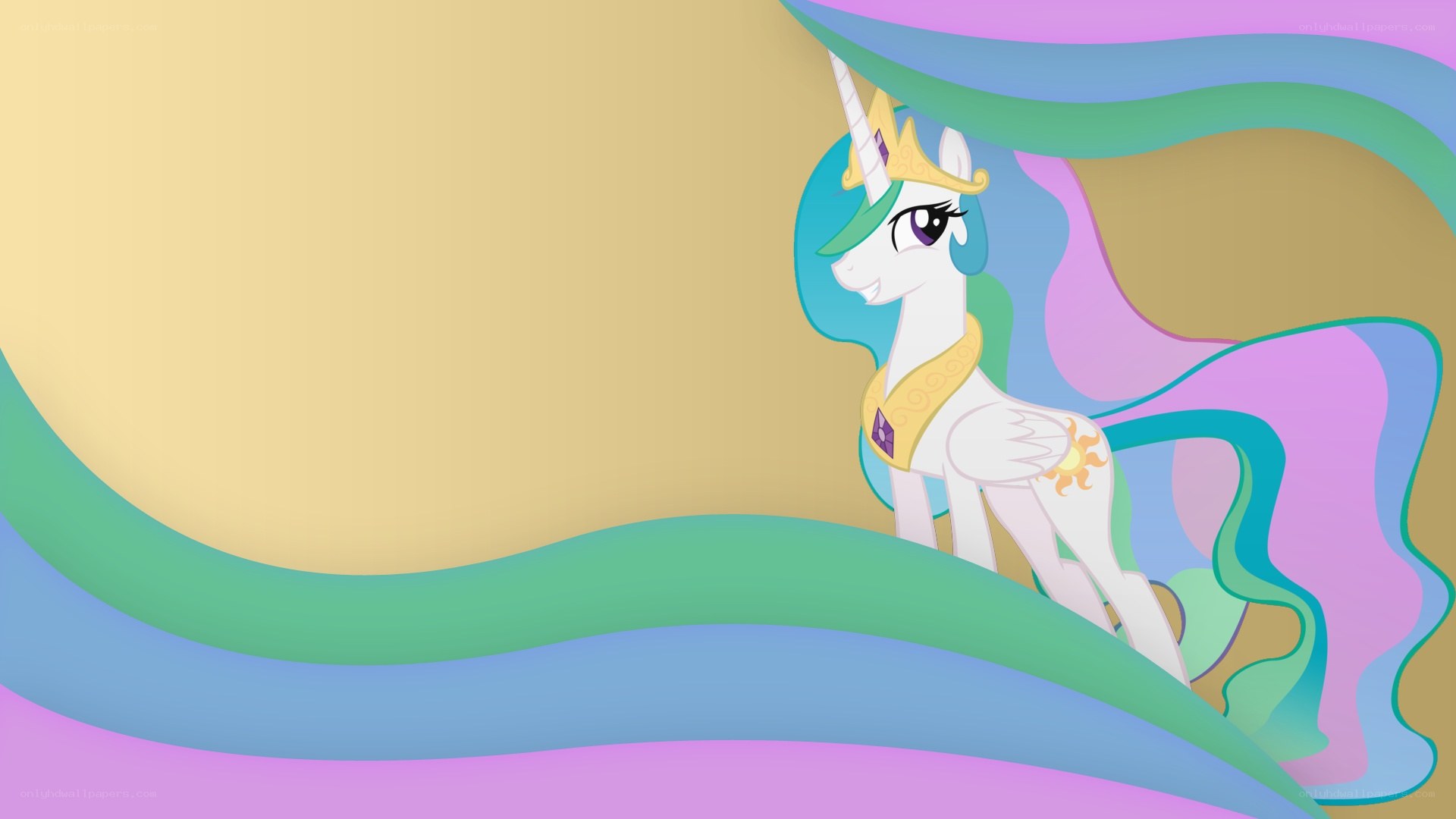 Princess Celestia in a colorful scene