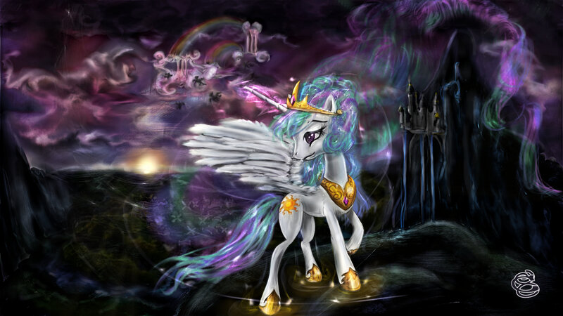 Princess Celestia in a mystical landscape