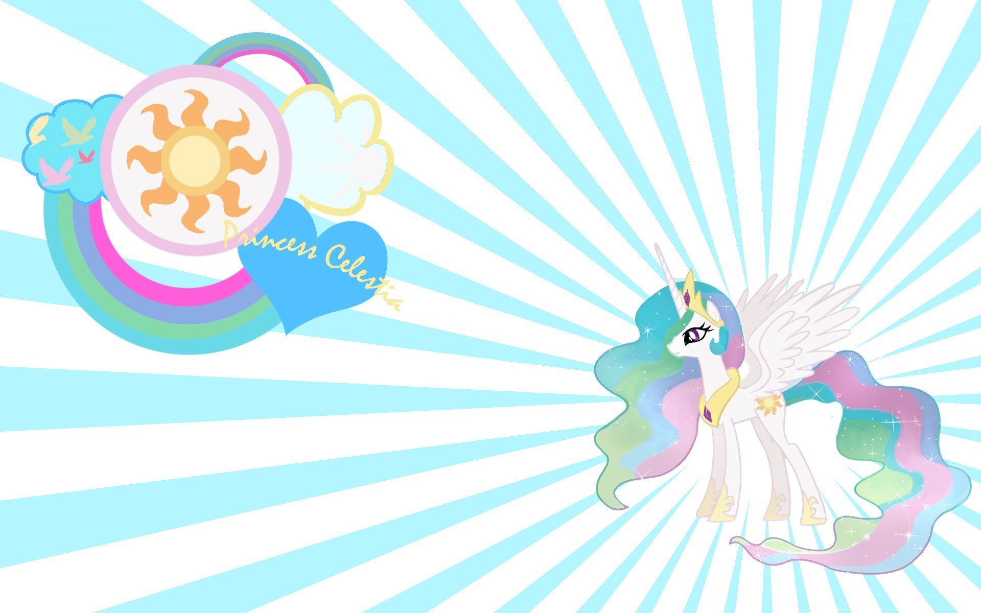Princess Celestia with sun and rainbow