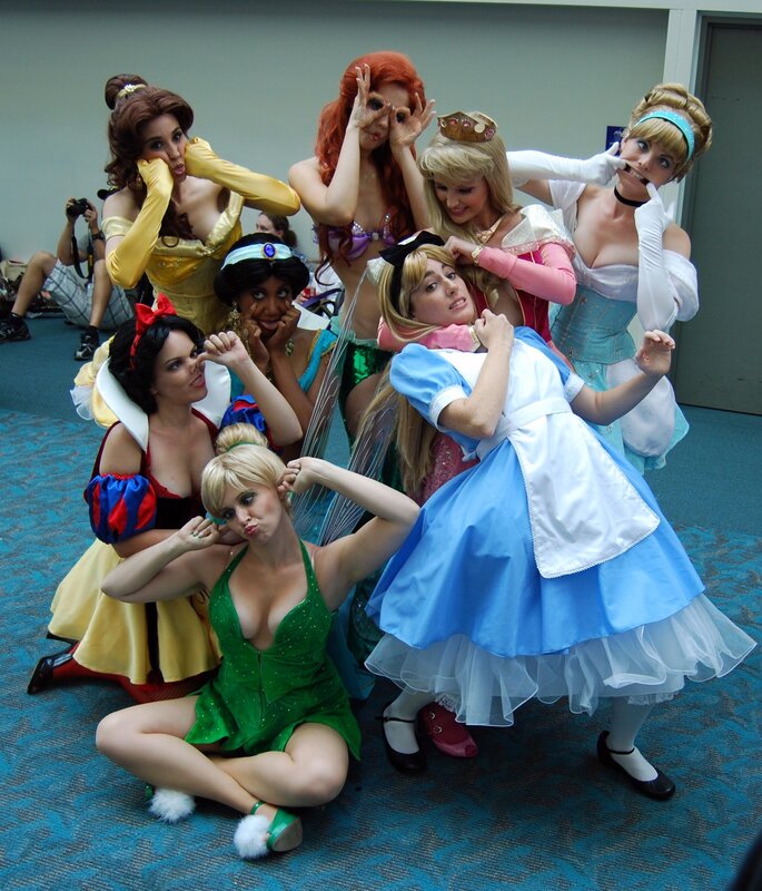 Princess cosplayers posing together