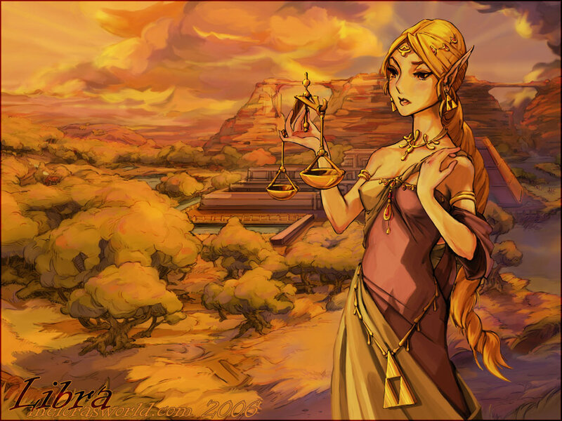 Princess holding scales in sunset