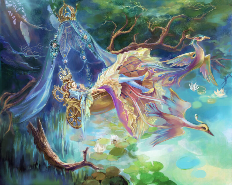 Princess in Flying Carriage — Blue, Fantastical