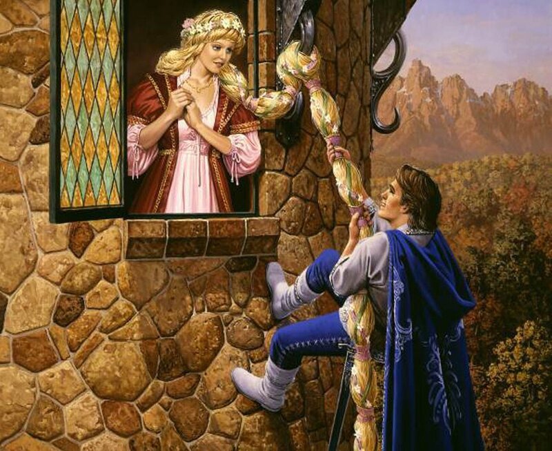 Princess in Tower Window — Blue