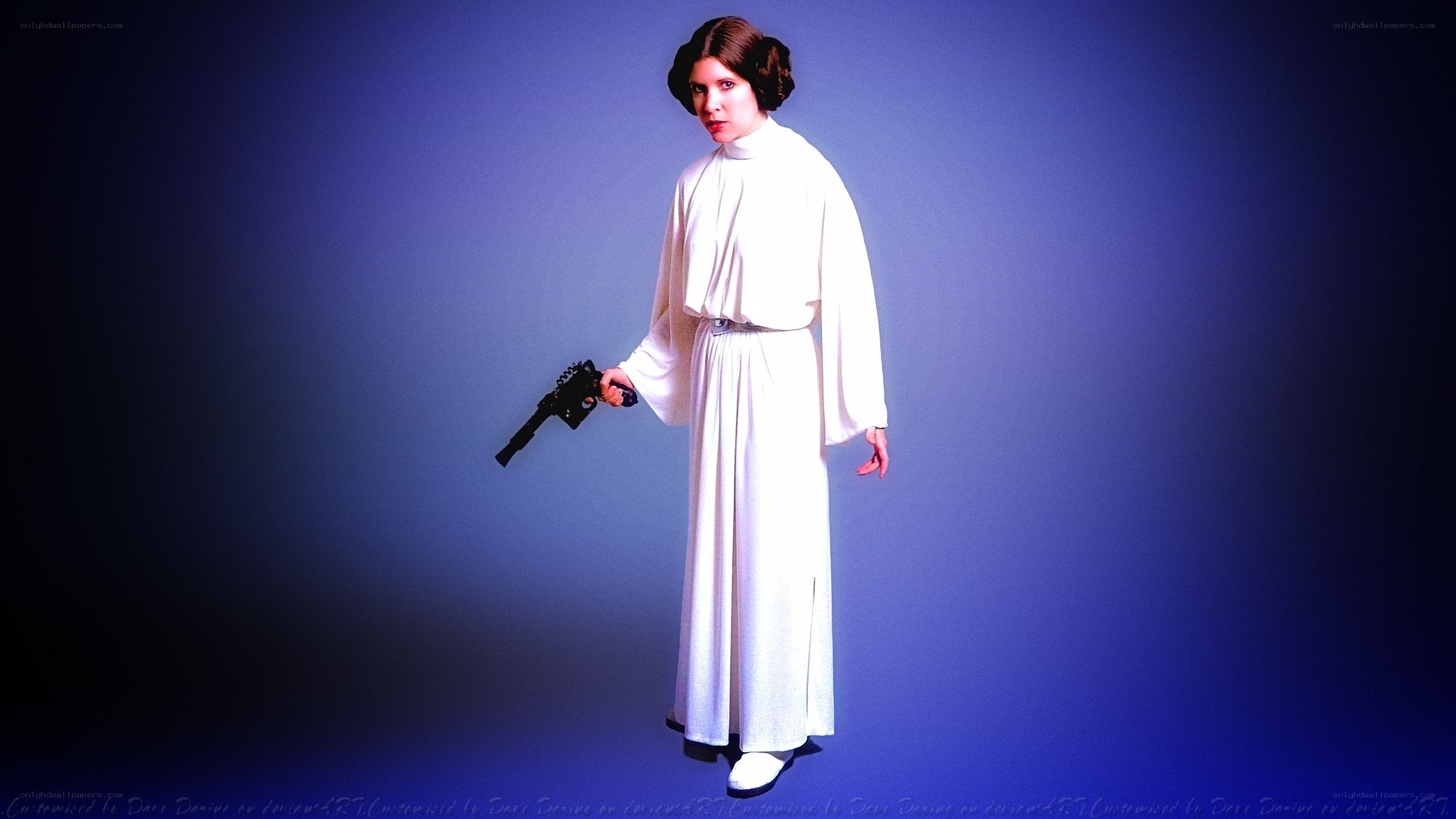 Princess Leia holding a blaster