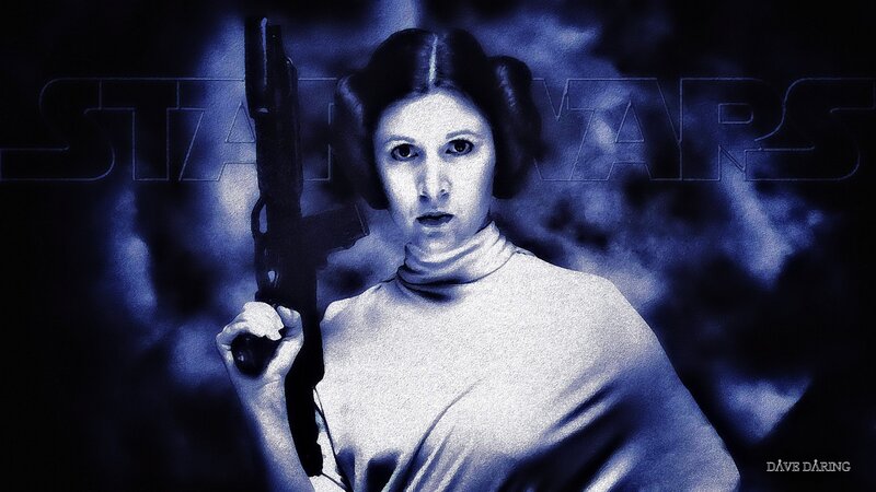 Princess Leia Holding Blaster — Blue, Dramatic, Digital Art