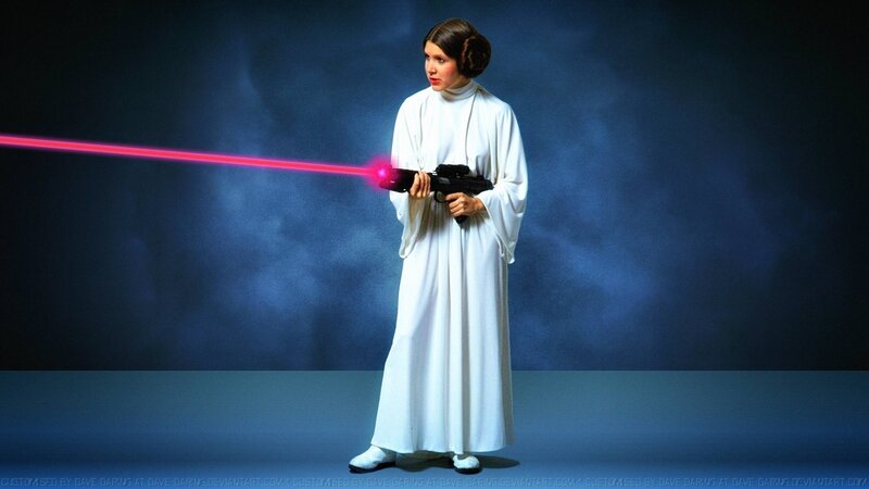 Princess Leia Holding Blaster — Blue, Dramatic, Photograph, Laser Beam