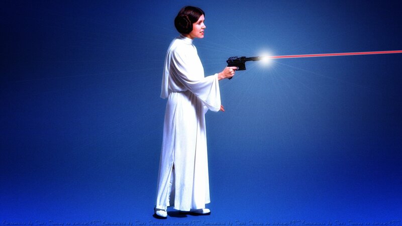 Princess Leia Holding Blaster — Blue, Dramatic, Photograph