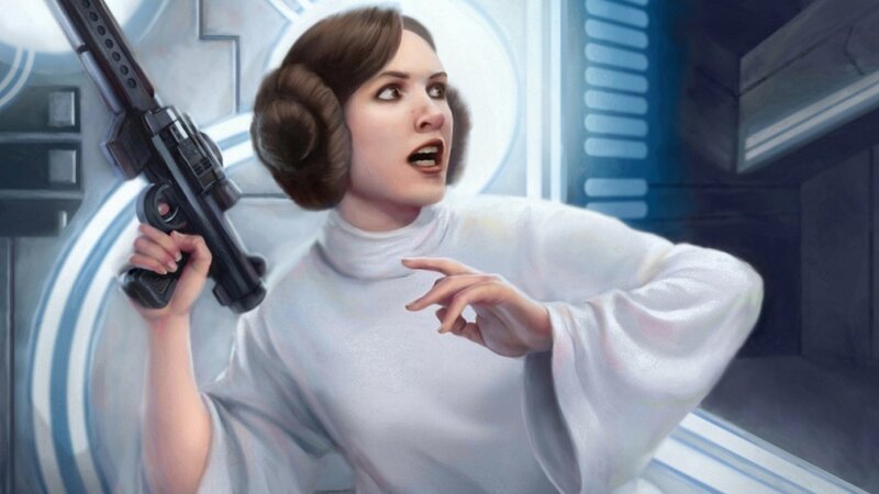 Princess Leia Holding Blaster — White, Dramatic, Digital Art, White Tunic