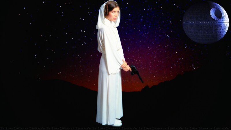 Princess Leia Holding Blaster — White, Dramatic, Night