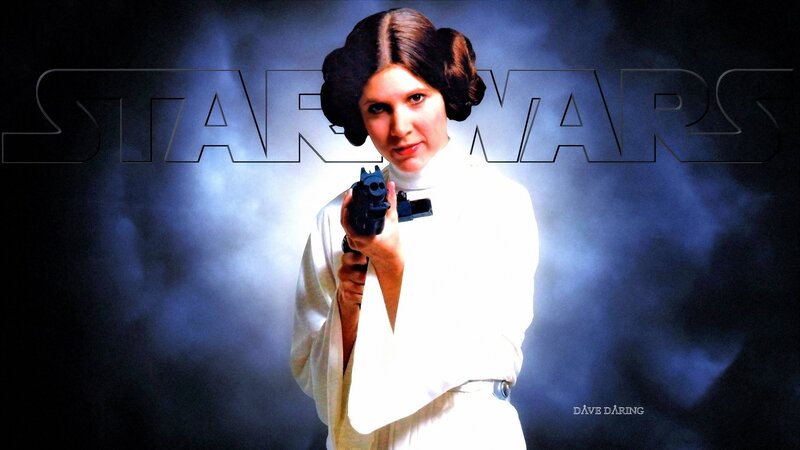 Princess Leia Holding Blaster — White, Dramatic, Photograph