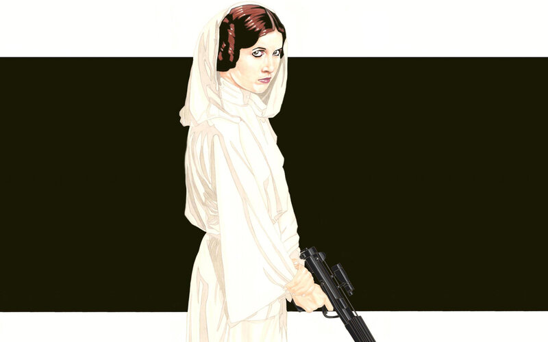 Princess Leia Holding Blaster — White, Serious