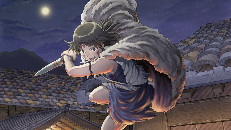 Princess Mononoke on a roof