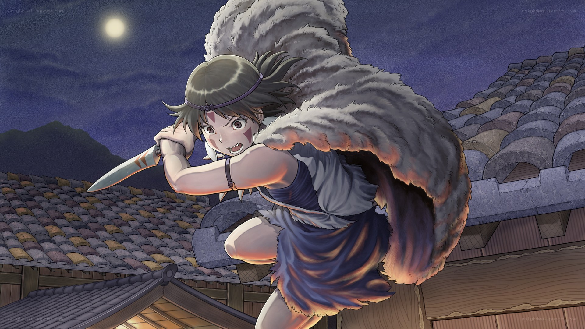Princess Mononoke on a roof