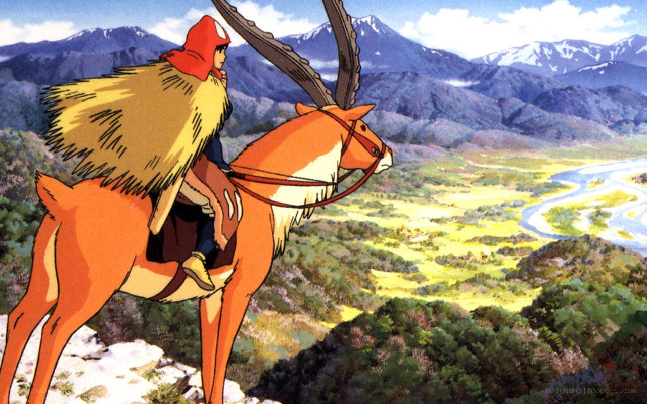 Princess Mononoke riding a stag
