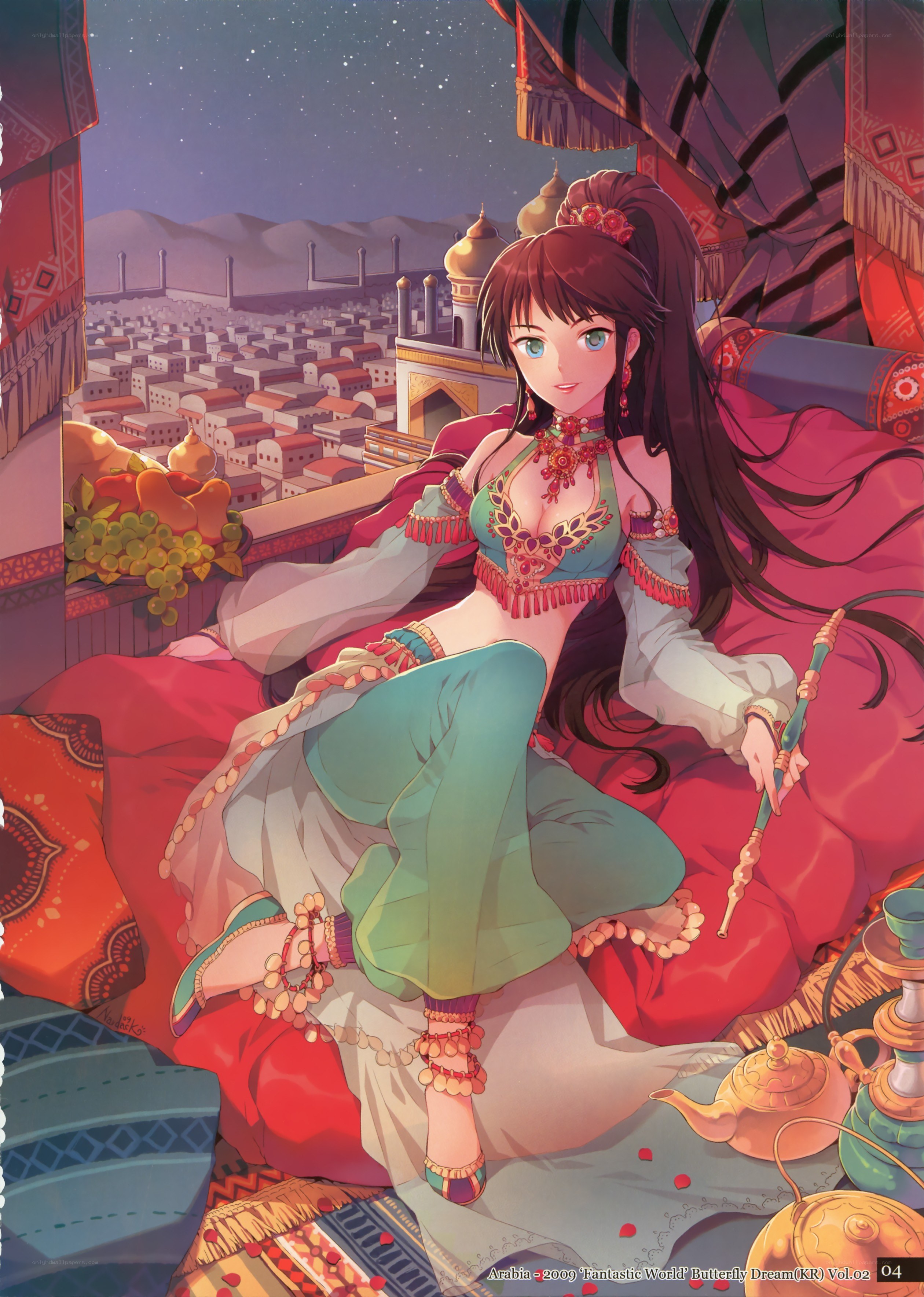 Princess on a balcony at night