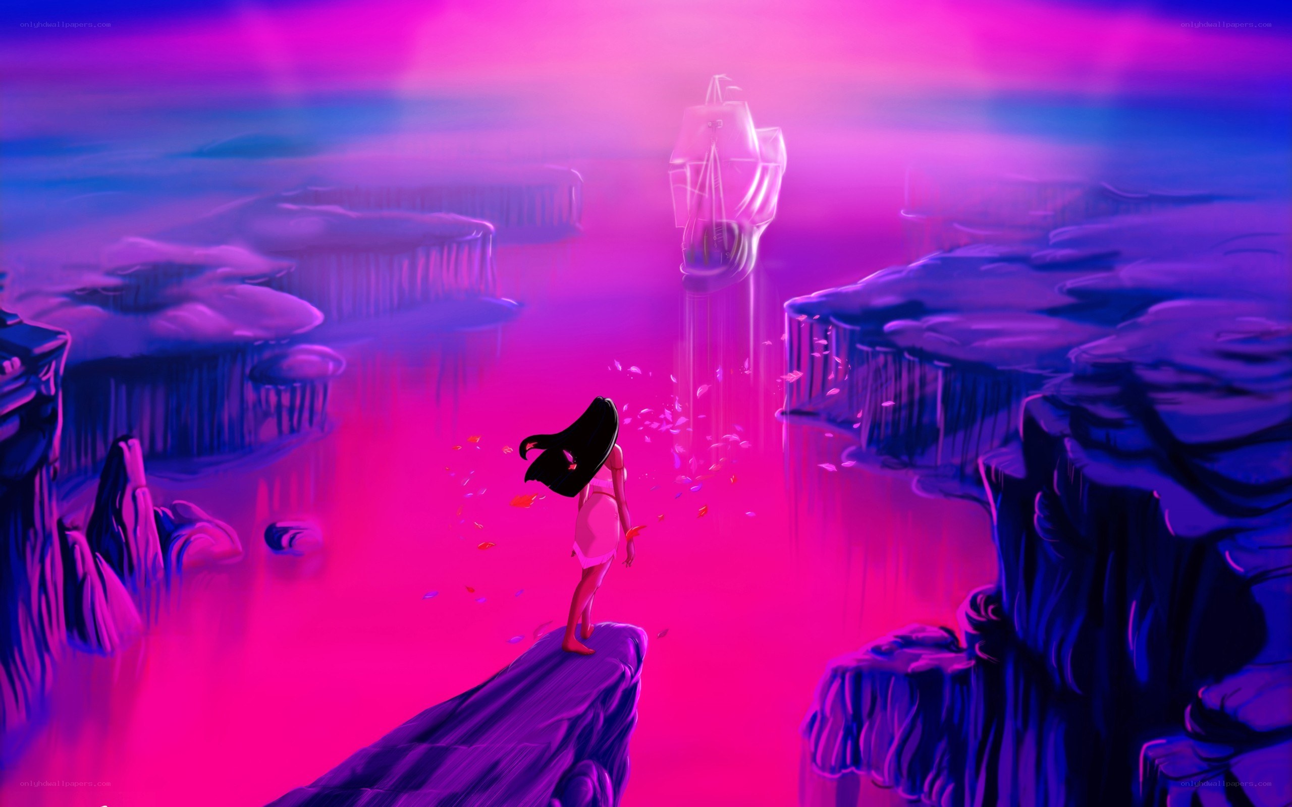 princess on a cliff at sunset
