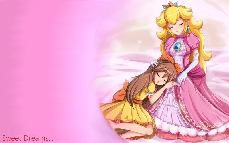 Princess Peach and a sleeping girl