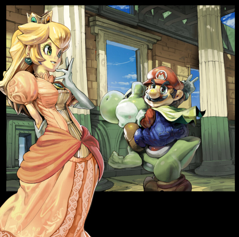 Princess Peach and Mario in a palace