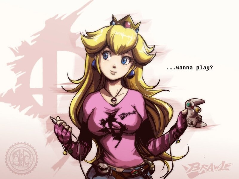 Princess Peach Character — Pink, Playful, Digital Art, Crown, Controller