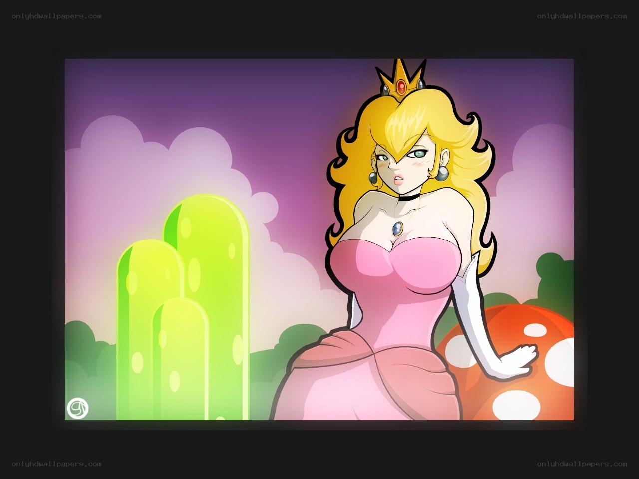 Princess Peach in a fantasy landscape