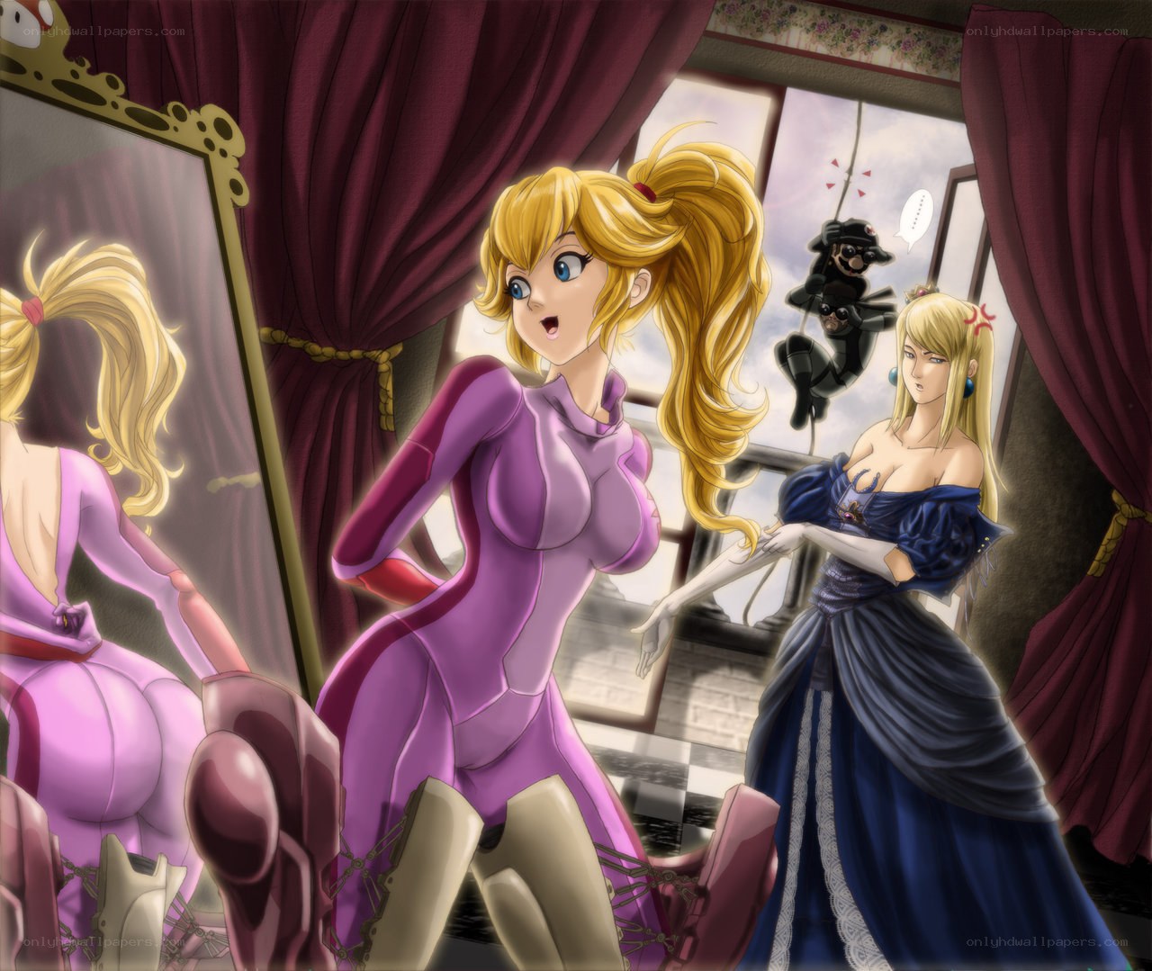 Princess Peach in a purple suit
