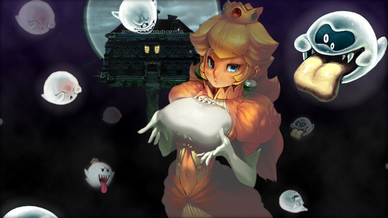 Princess Peach surrounded by ghosts