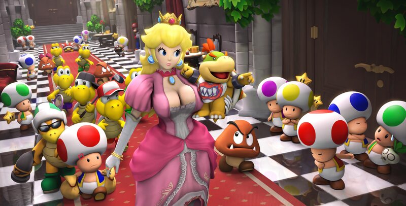 Princess Peach Surrounded by Toads