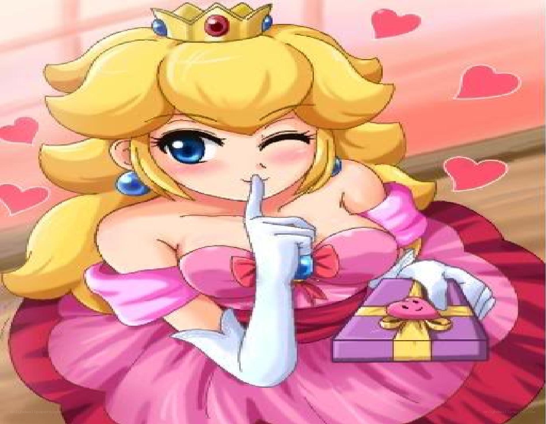 Princess Peach winking with gift