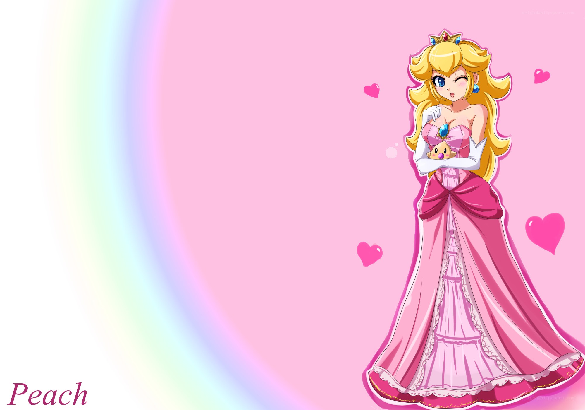 Princess Peach with a plush toy