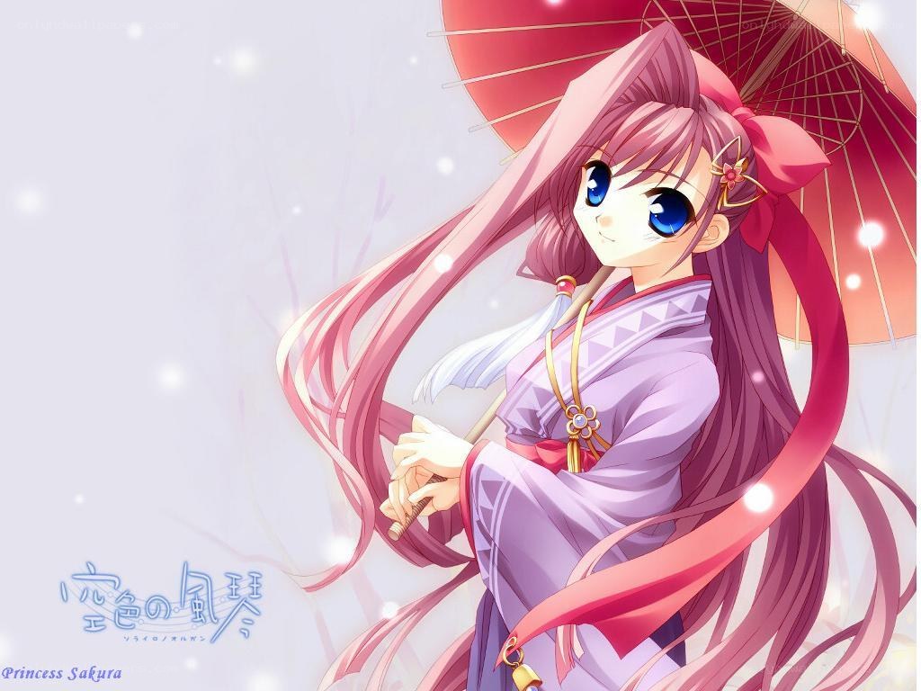Princess Sakura with a red umbrella