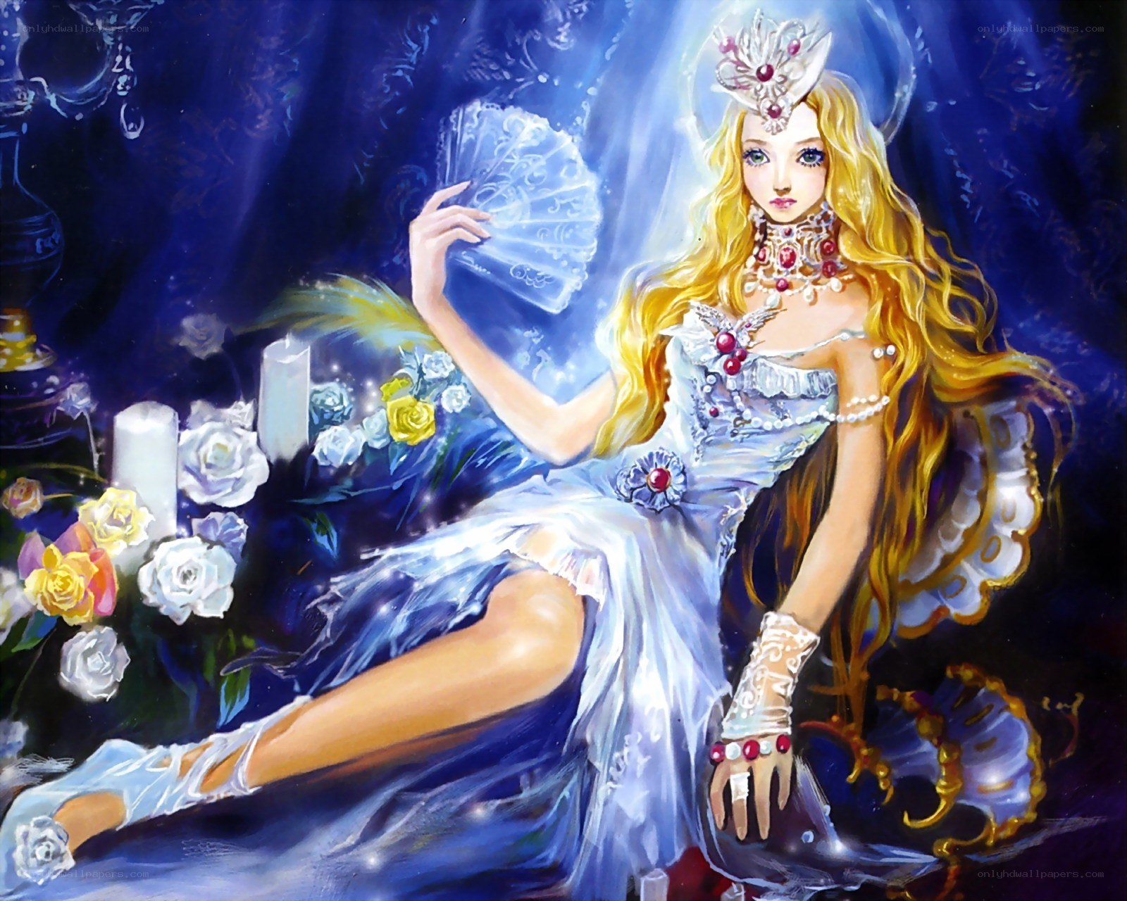 Princess with fan and flowers