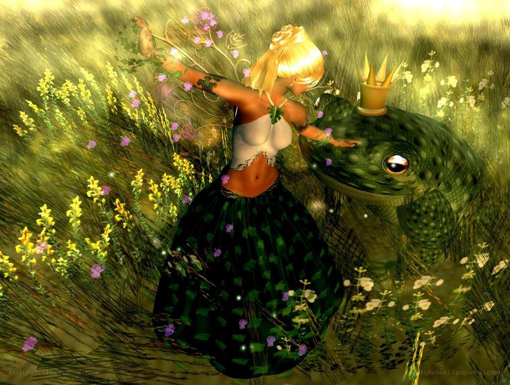 princess with frog in meadow