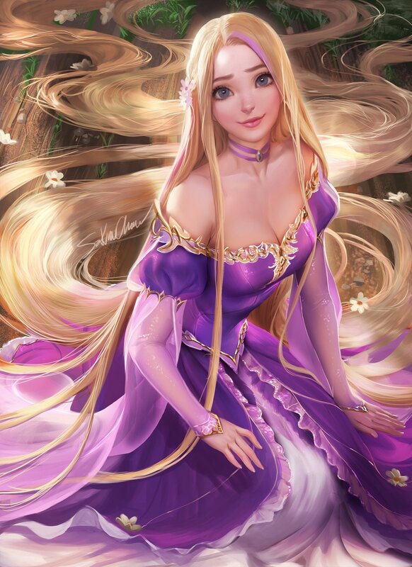 Princess with Long Blonde Hair — Purple, Serene, Afternoon