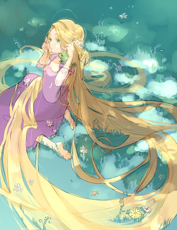 Princess with Long Blonde Hair — Purple, Serene, Digital Art