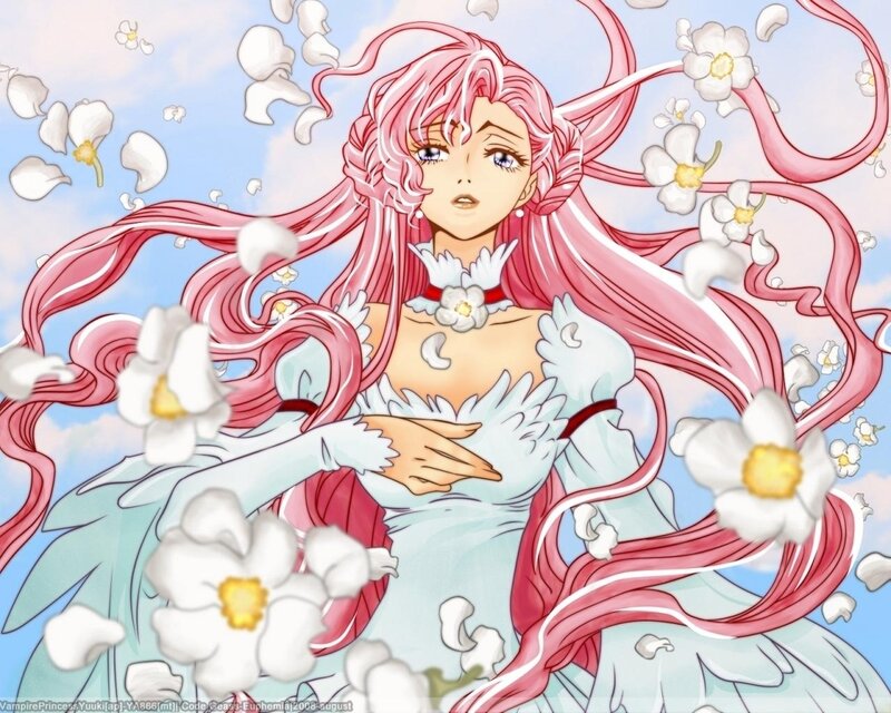Princess with pink hair and flowers