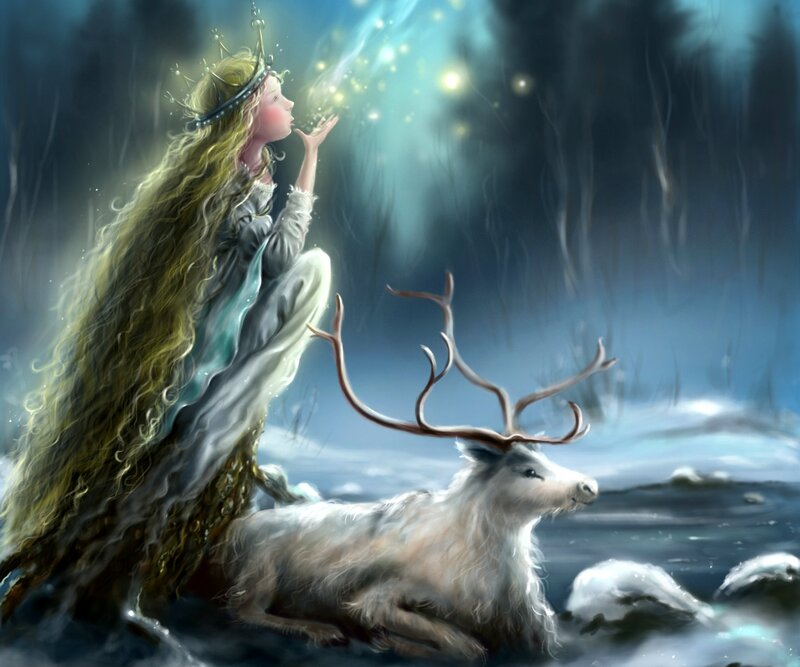 Princess with Reindeer — Blue, Serene