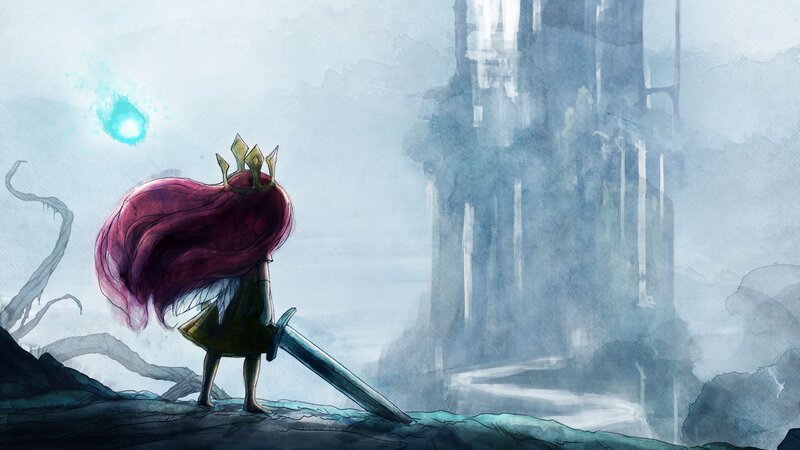 Princess with Sword — Blue, Dramatic, Digital Art, Crown