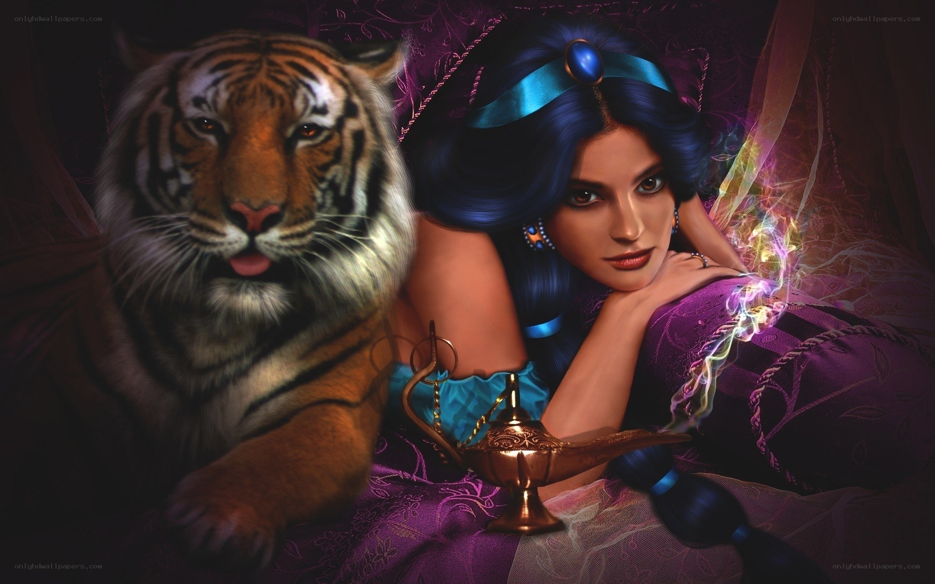 Princess with tiger and lamp