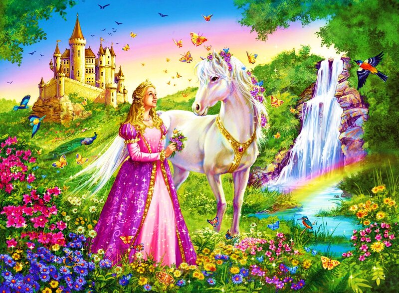 Princess with Unicorn — Pink, Serene, Sunset