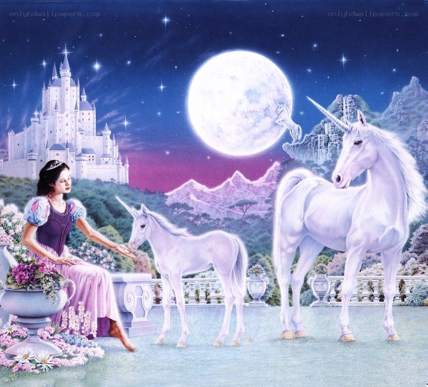 Princess with unicorns at night