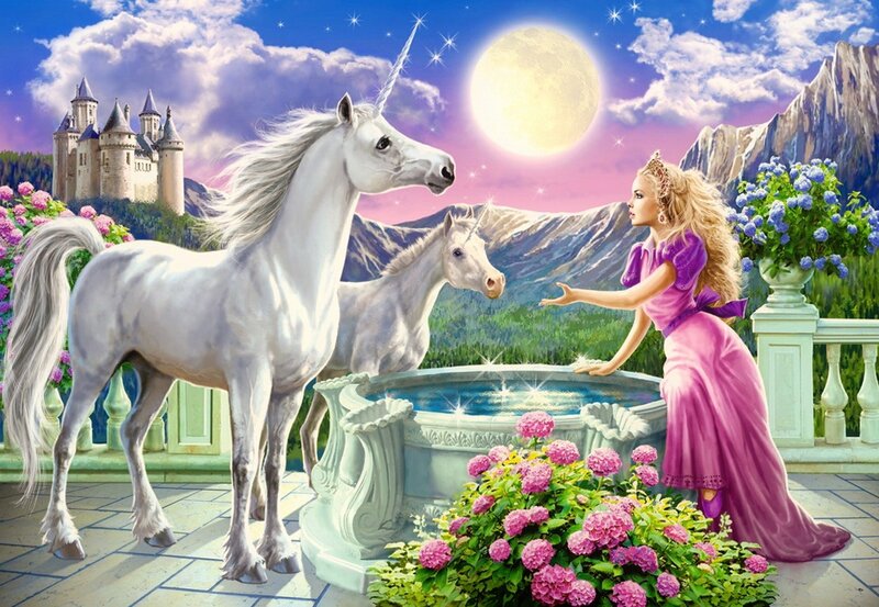 Princess with Unicorns — Purple, Magical