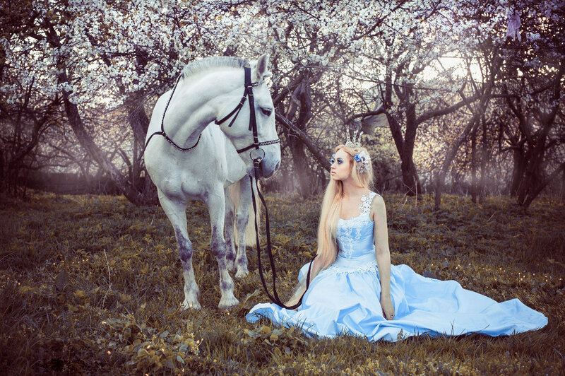 Princess with White Horse — Blue, Serene