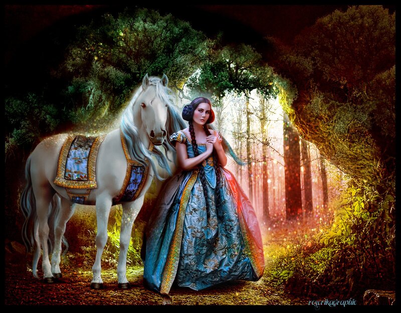 Princess with White Horse — Blue