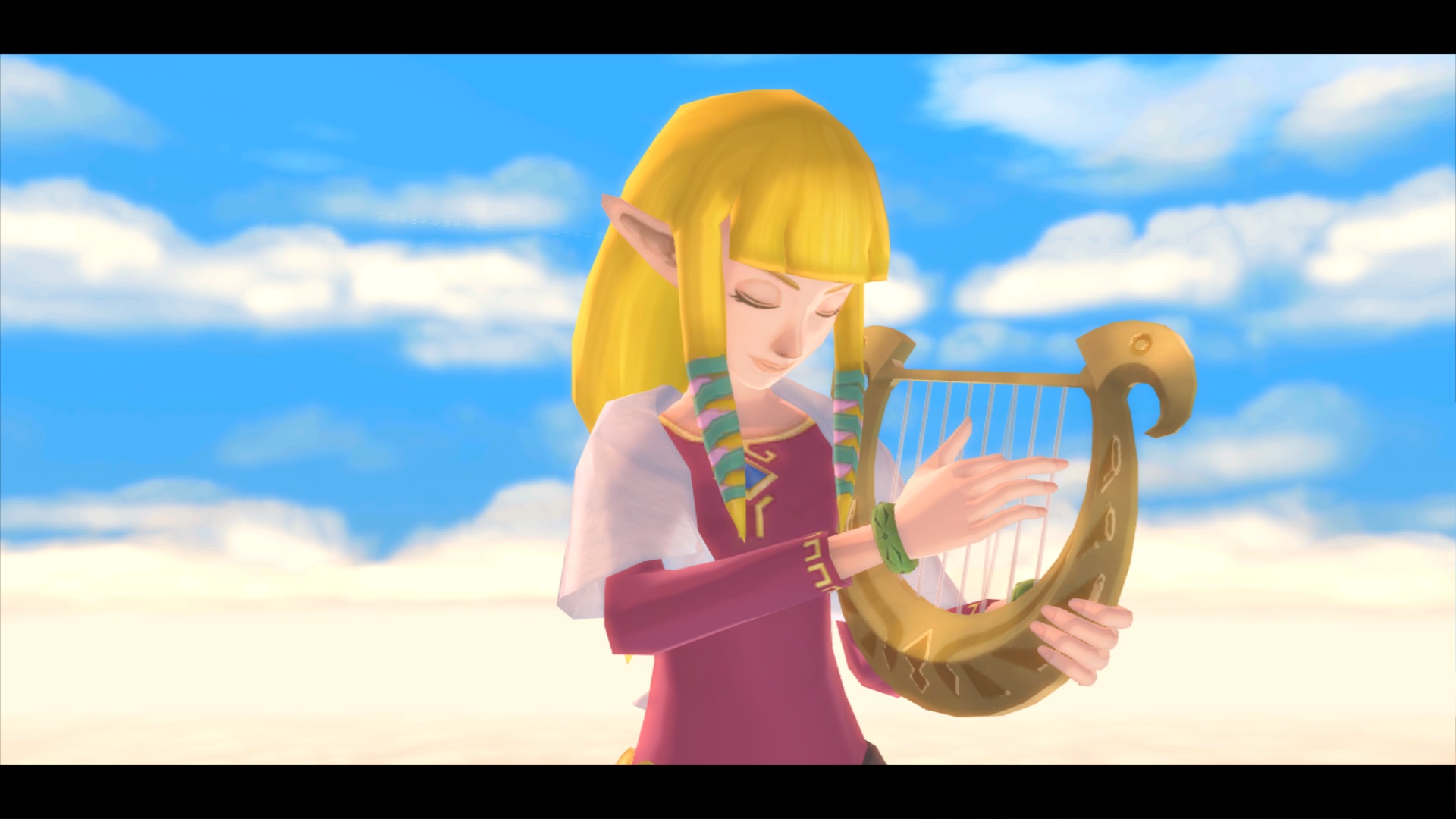 Princess Zelda playing harp