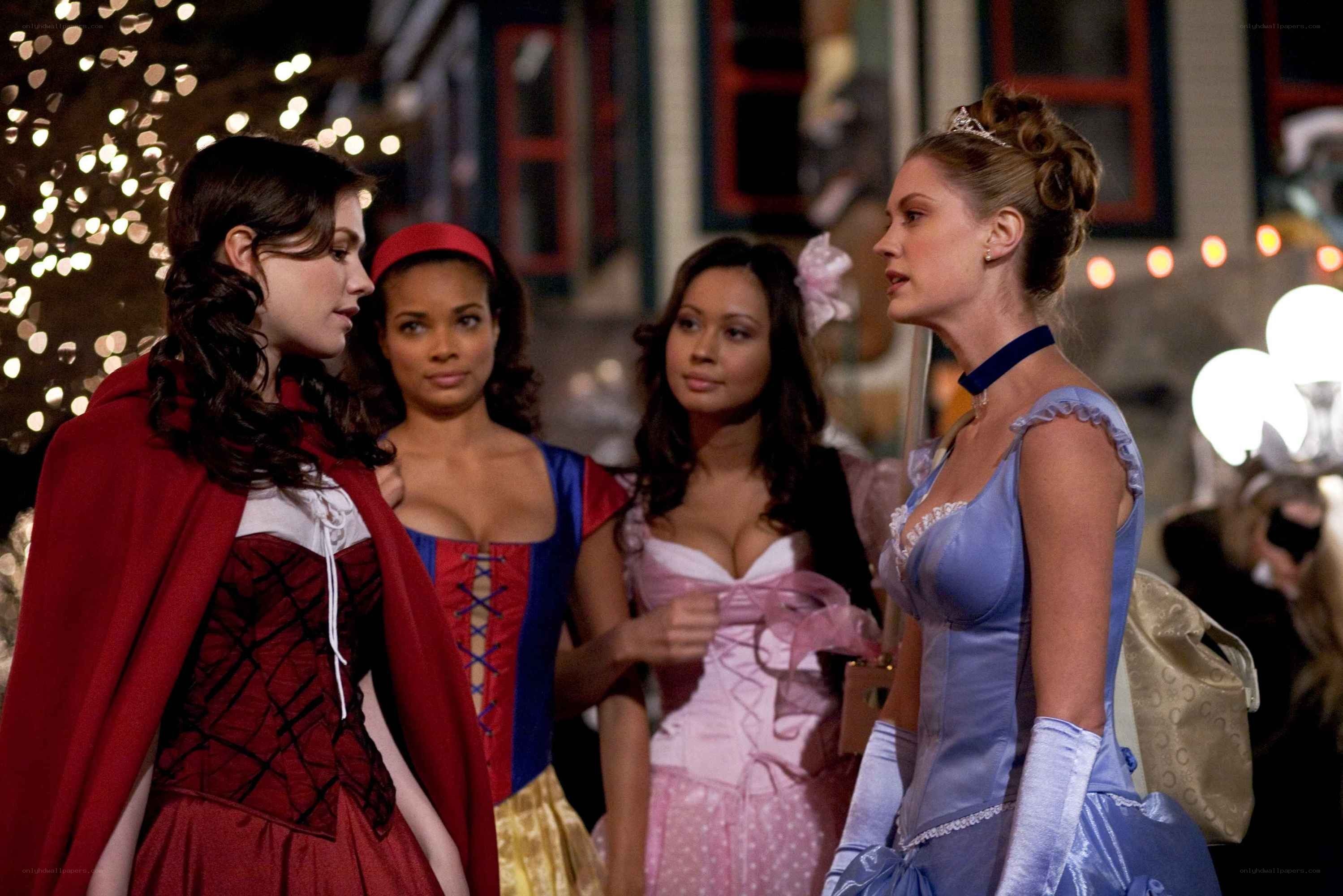 Princesses in costumes at night