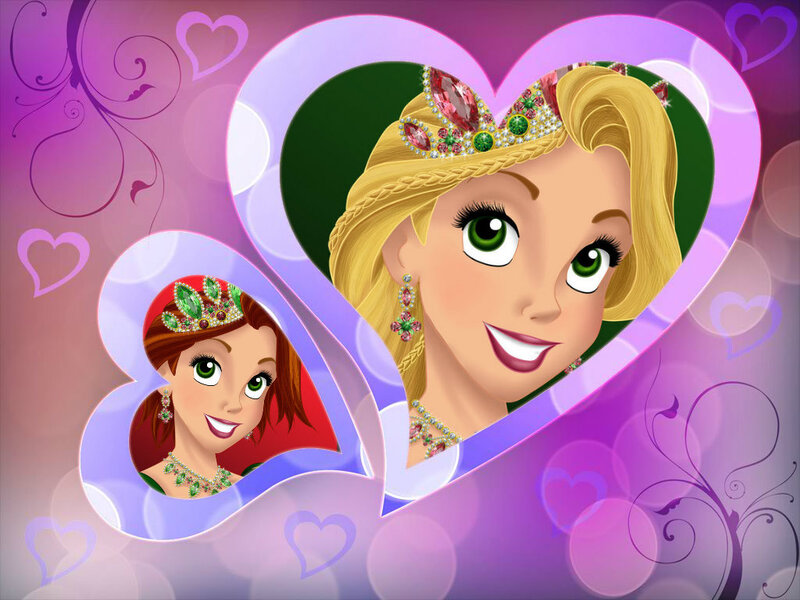 Princesses in Heart Frames — Purple, Cheerful, Romantic